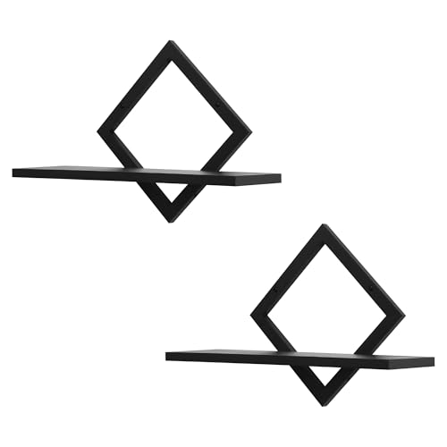 Schweberegale für die Wand,dekoratives Wandregal,hängendes Regal für Pflanzen,Aufbewahrung und Präsentation,Innenraumdekoration für Wohnzimmer,Zuhause,Büro,Massivholz,Diamantform,2er-Set,schwarz