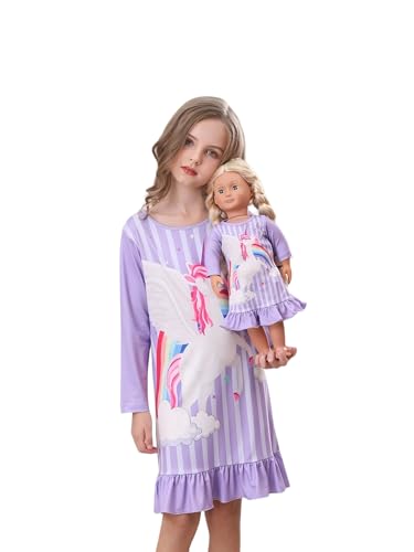 Bow Dream 2 Pcs Girl Dress Unicorn with Matching American Doll Clothes Accessories for Girls Dresses Lavender
