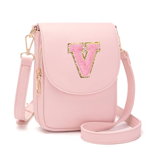 Image of Viverte Crossbody Purse for Teen Girls Small Initial Cell Phone Toddler Purse Leather Triple Compartment Crossbody Bags