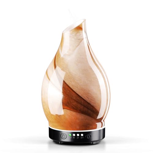 Porseme Diffusore di aromi, 150 ml, diffusore di vetro soffiato a mano, per oli essenziali, umidificatore con timer, a ultrasuoni, Cool Mist Silenzioso, 7 tipi di colori di luce LED, senz'acqua per la