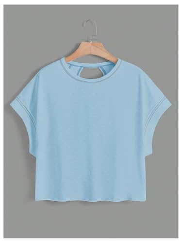 Image of SOLY HUX Women Open Back Tops Workout Backless Tee Casual Athletic Shirts Short Sleeve Oversized Gym T Shirt