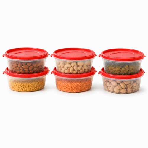 Image of Cutting EDGE Nesterware 500ml Stackable Container (Set of 6, Light Red) | BPA-free plastic, stackable design, leak-proof, kitchen storage, pantry, fridge, meal prep, reusable, travel use