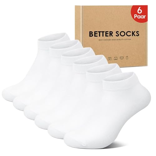 IceReco Sneaker Socken Herren 43-46 Weiß Damen 6 Paar Baumwolle Sneakersocken Kurz Kurze Socken Laufsocken Halbsocken Sportsocken Herrensocken Damensocken Sommer Halbe Low Running Socks