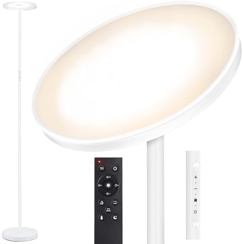 JOOFO Floor Lamp,30W/2400LM Sky LED Modern Torchiere 3 Color Temperatures Super Bright -Tall Standing Pole Light With Remote & Touch Control For Living Room,Bed Room,Office (Pearl White - View #5