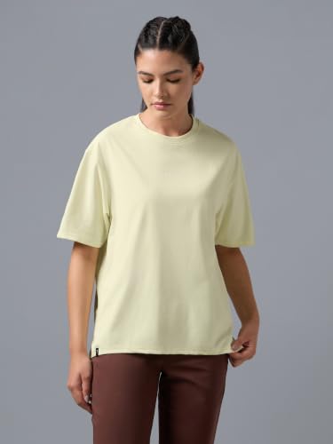 Image of TECHNOSPORT Women's Printed Boxy Fit Round Neck T-Shirt COTFLEX Half Sleeve Slip On Polyester for Gym Yoga Workout UPF50+ Anti Odour