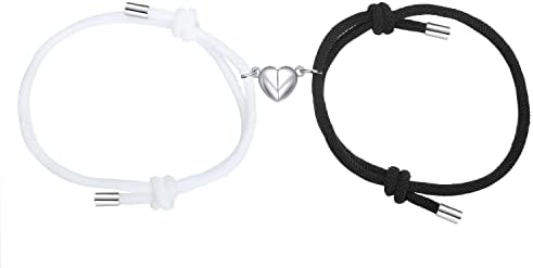 COTATI 2pcs Magnetic Couples Bracelets Heart Shaped Matching Friendship Bracelets for Women Men (Black White Heart Magnet)