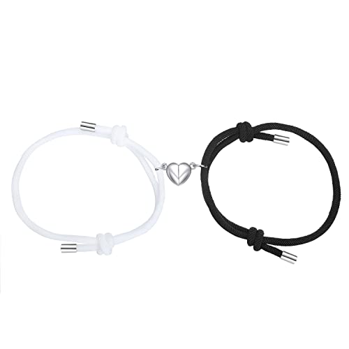 Cotati 2Pcs Magnetic Couples Bracelets Heart Shaped Matching Friendship Bracelets For Women Men (Black White Heart Magnet) #TOP2