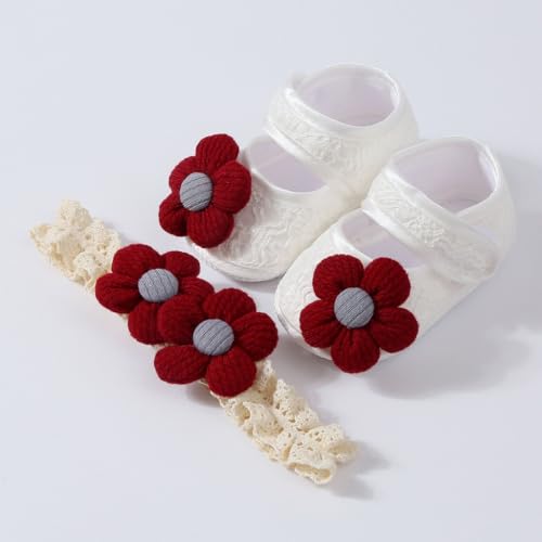 Baby Girls Floral Headband and Nonslip Walking Shoes Floor Shoes with Flower Hairband Set for Delicate Skin4