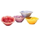 Hummingbirds 3-D Floral Ice Cream/Dessert Bowls, Set of 4 Assorted Designs – Hand-Painted Ceramic Look, Flower Shaped, Bright Colorful Tableware, Perfect for Spring, Summer, and Gifting