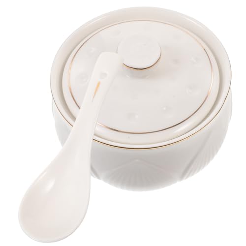 Cabilock Ciotola in Ceramica Con Coperchio e Cucchiaio Per Stufati e Zuppe Piccola Pentola Da Cucina Resistenti Temperature Alte Per Cottura Vapore e Brodo