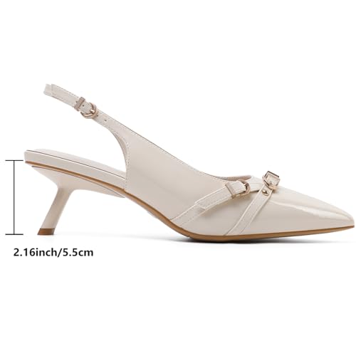 Image of Mostrin Kitten Heels for Women Pointed Toe Pumps Patent Leather Low Heel Slingback Heels with Buckle Dress Shoes for Dating Party Working