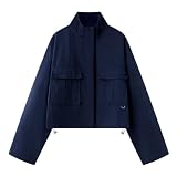 CUFEZN Womens Funnel Neck Jacket Lightweight Casual Zip Up Coat Navy M