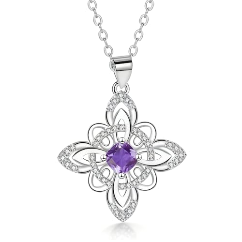 Pregeckit Original Witch Knot Necklace Wicca Witchcraft Necklace with Purple 5A Cubic Zirconia Supernatural Amulet Jewelry for Women (silver)