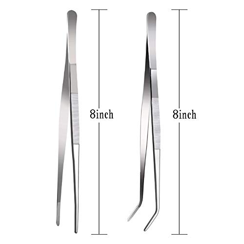Tangoowal 8 Inch Stainless Steel Tongs With Precision Serrated Tips For Surgical & Sea Food,Heavy Duty Tongs For Cooking Crafting Repairing #TOP5