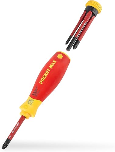 Wiha Schraubendreher Set gemischt PocketMax electric 4-tlg. mit verstaubarem Bit (45296) I Schraubenzieher Satz mit Magazin aus slimBits für Elektriker I Schlitz / Kreuzschlitz / Plusminus