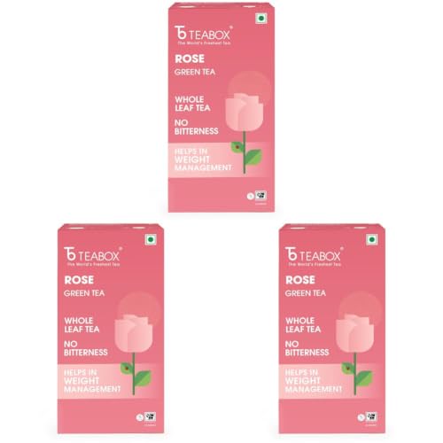 Image of Teabox Rose Green Tea Bags 25 Pieces | Refreshing & Aromatic | Made with Whole Leaf & Natural Rose Petals (Pack of 3)