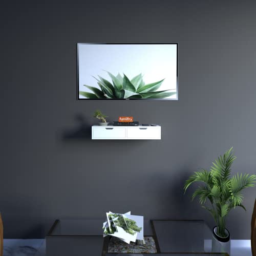 Image of Furnifry Wall Mounted 2 Tier TV Entertainment Unit /Table Storage & Decor Wood TV Cabinet for Living Room, Drawing Room, Bedroom /Wall Set Top Box Floating Shelf Stand Cabinet (WH)