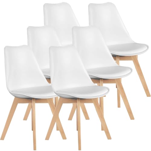CEYIRO Chaises Salle à Manger, Chaise Scandinave Lot de 6,Idéal pour Salle à Manger,Salon,Cuisine,Chambre à Coucher (6, Blanc)