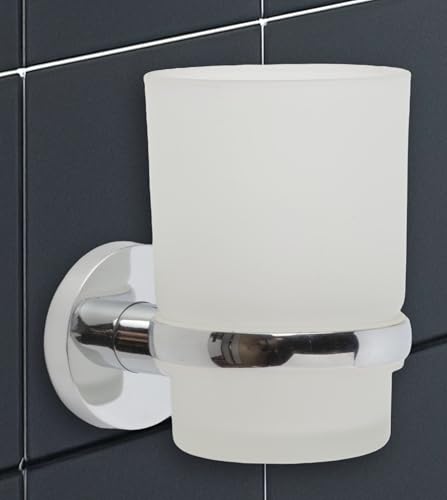 IPEA Porta Spazzolino Adesivo da Parete - Bicchiere - [ NON NECESSITA FORATURA ] - Design Moderno - Elegante Porta Spazzolini e Dentifricio da Muro da Incollare in Bagno, Doccia - Supporto Cromato