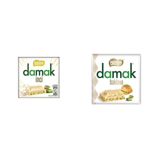 Nestlé Damak İnci Antep Fıstıklı Beyaz Çikolata, 60 g+Nestlé Damak Antep Fıstıklı ve Baklavalı Beyaz Kare Çikolata, 60 g, 1 Adet