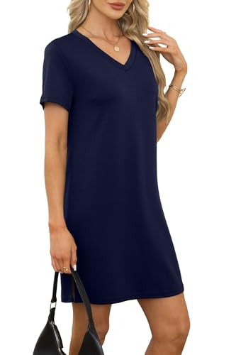 Image of RUMIA Summer Dresses for Women 2026 V-Neck Casual Sundresses T-Shirt Dress