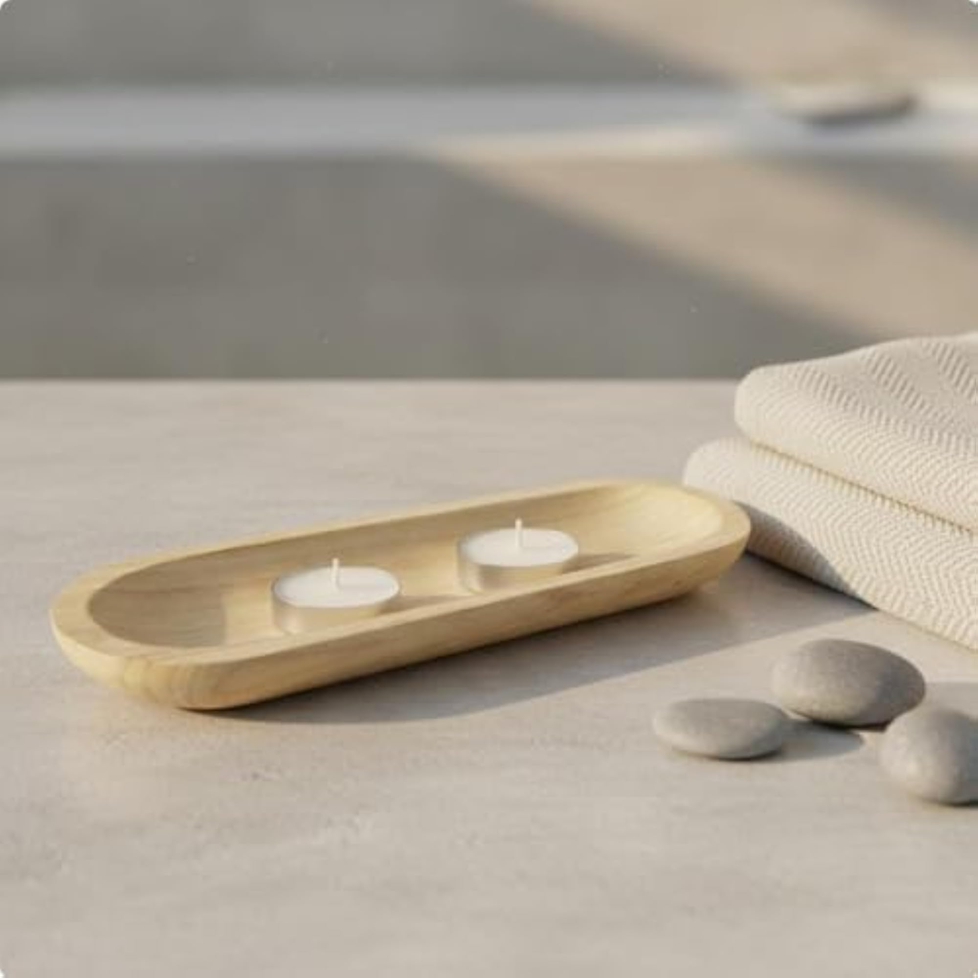 Wooden Candle Bowl, Handmade Craft Oval Tray