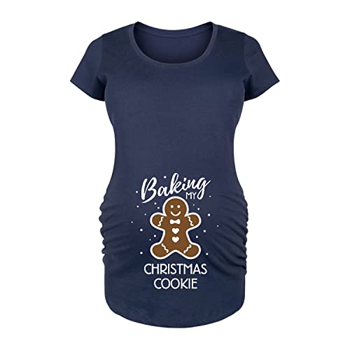 Bloom Maternity - Baking My Christmas Cookie - Maternity Scoop Neck T-Shirt - Size X-Large Navy