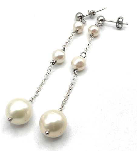 Boucles d'oreilles perles blanches cadeau idéal en argent 925 italien - 7