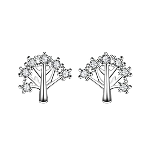 Boucles d'oreilles Or Blanc 14K style arbre pour tenue quotidienne