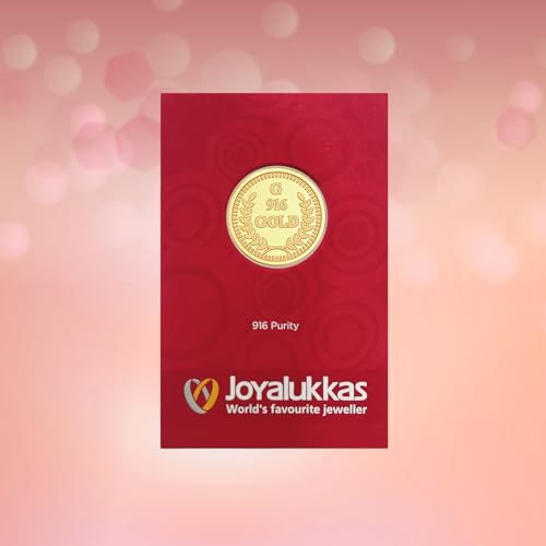Joyalukkas 22K (916) Purity Gold Coin | Yellow Color | Round Shape | Leaf Design.
