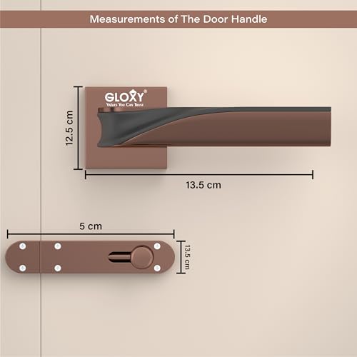 Image of GLOXY Premium Door Lock for Bathroom - Rose Gold & Black Finish Bathroom Lock with Brass Baby Latch for Home - Heavy Duty Mortise Door Lock with Keyless Plate Handle Set with 2 Years Warranty