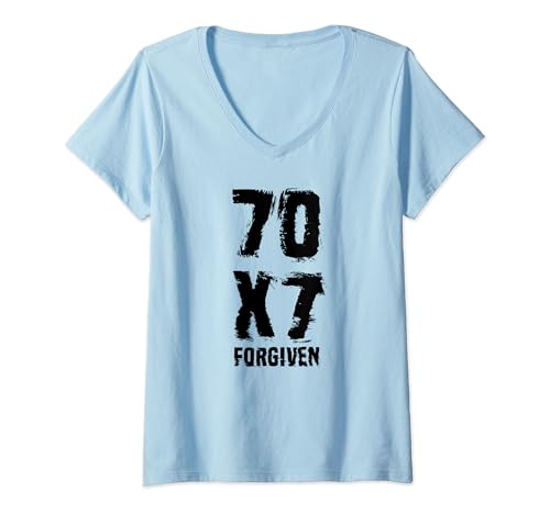 Seventy Times Seven Forgiveness 70x7 Forgiven Matthew 18:22 V-Neck T-Shirt