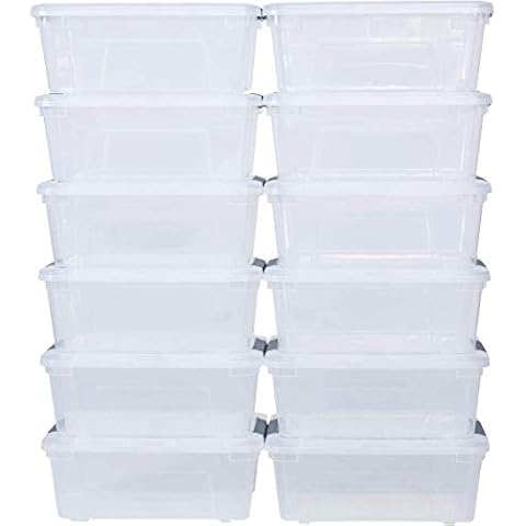 FANTASK 12-Pack Multi-Purpose Storage Box, Storage Organizer Box w/Latching Handle & Lid, 12.7 Quart, Clear Plastic Storage Bins Cover