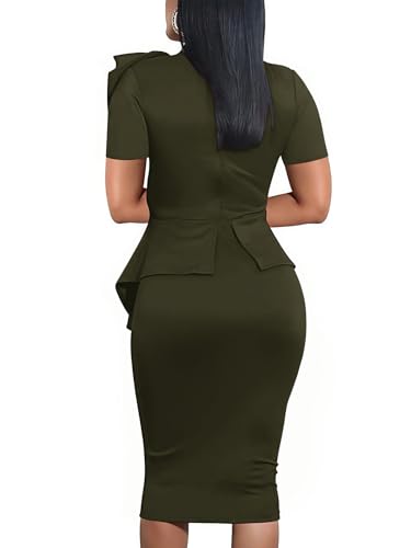Image of PerZeal Women's Fashion Peplum Bodycon Short Sleeve Work Dresses Bow Club Ruffle Pencil Formal Cocktail Dress