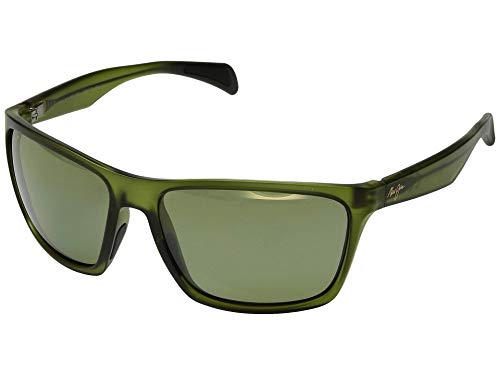 Maui Jim Men's's Makoa w/ Patented PolarizedPlus2 Lenses Polarized Wrap Sunglasses, Matte Translucent Khaki Green/Maui Ht Polarized, Large