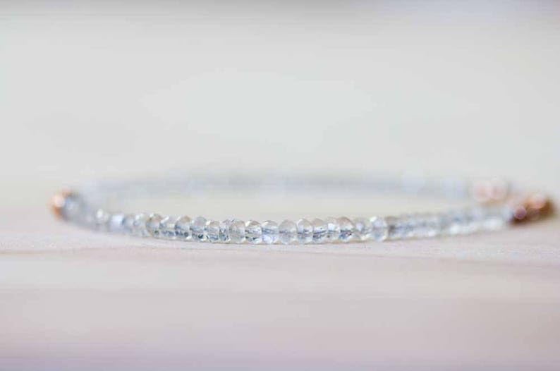 Bracelet pierre de lune Ceylan facettée 3mm argent sterling stacking - 3