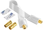 POPPSTAR 28cm SAT window feed-through (very flat coaxial cable 0.2mm), 2x F-plug (1x to IEC antenna plug/jack), for windows and doors, gold-plated contacts, 2 adhesive pads white
