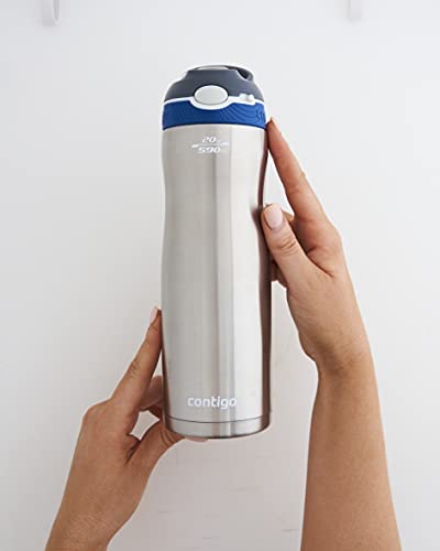 Contigo Ashland Chill Autospout Water Bottle With Flip Straw, Stainless Steel Thermal Drinking Bottle,Leakproof,Grey, Blue, 590 Ml #TOP7