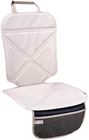 Viaviat Car Seat Protector Leather Waterproof Child Safety Seat Protector Cover with Thick Pad and 2 Large Pockets Durable Kick Mat for All Auto Seat (Beige)