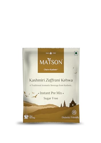 Matson Kashmiri Zaffrani Sugarfree Kehwa Instant Pre Mix Pouch (10x8gm) | Kashmir Qahwa | Zaffrani Kehwa | Shahi Kehwa | Aromatic Beverage | Saffron Tea