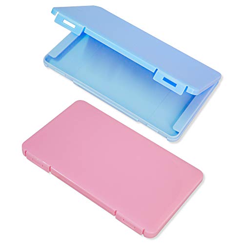 Kalolary 2 Pack Mask Storage Box, Storage Case Organizer Keeper Folder, Face covering Container Storage Clip (Pink and Blue)