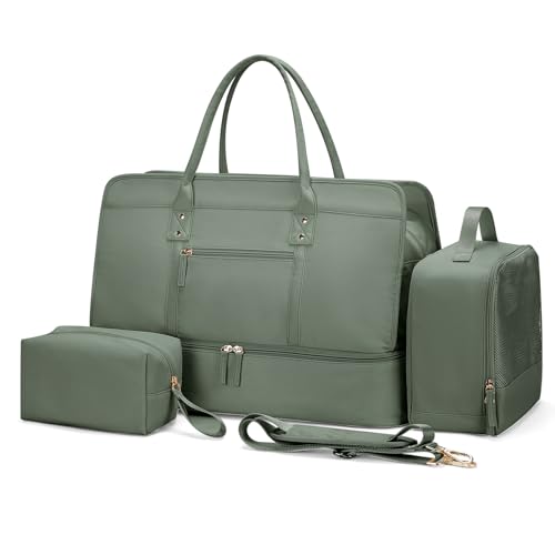 Weekender Bags for Women,Travel Duffel Bag Personal Item Bag with Shoes Compartment,Overnight Carry On Bag with Wet Pocket, Travel Bag 3Pcs Set
