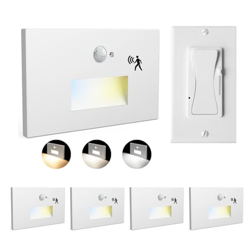 Image of 4 Pack 3CCT 120V Motion Sensor Step Lights with Dimmer Switch, White | Hardwired LED Stair Lights Indoor Outdoor, 5%-100% Dimmable, 3000K /4000K /6000K, 5W 500LM, IP65 Waterproof, Aluminum, ETL