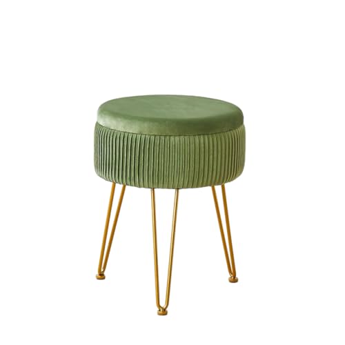 Cpintltr Velvet Foot Rest Stool Multipurpose Dressing Stools Upholstered Round Storage Ottoman Modern Soft Vanity Chair with Memory Foam Seat Green - Thumbnail 6