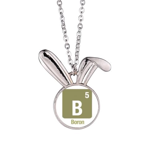 Collier pendentif lapin et élément bore, bijou science original pour femme et homme