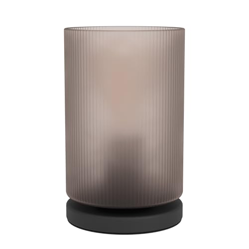 Eglo Colomera Lámpara de mesa de cristal elegante, decoración para habitaciones, dormitorio, salón, de metal en negro y cristal ahumado, casquillo E27, diámetro de 12 cm