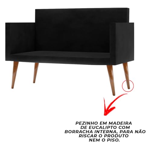 Kit Namoradeira + 2 Poltronas Decorativas Retro Sala de Recepção - Zinn Móveis (preto)