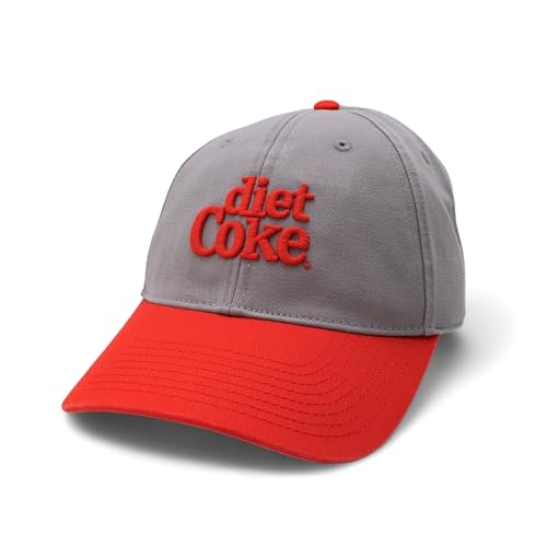 AMERICAN NEEDLE Officially Licensed Coca Cola Diet Coke Ballpark Dad Hat, Strapback Adjustable Closure, Grey/Red