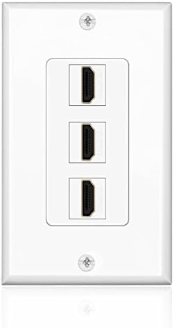 TNP HDMI Wall Plate (3 Port, White) HDMI Faceplate Socket Insert Jack Outlet Panel Mount Support 4K 60Hz HDR ARC/eARC Full HD 3D Ethernet High Speed Cable Extension Coupler f/Projector & Home Theater