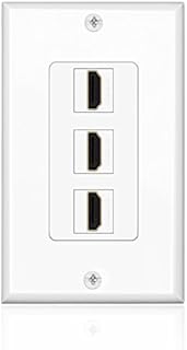 TNP HDMI Wall Plate (3 Port, White) HDMI Faceplate Socket Insert Jack Outlet Panel Mount Support 4K 60Hz HDR ARC/eARC Full HD 3D Ethernet High Speed Cable Extension Coupler f/Projector & Home Theater